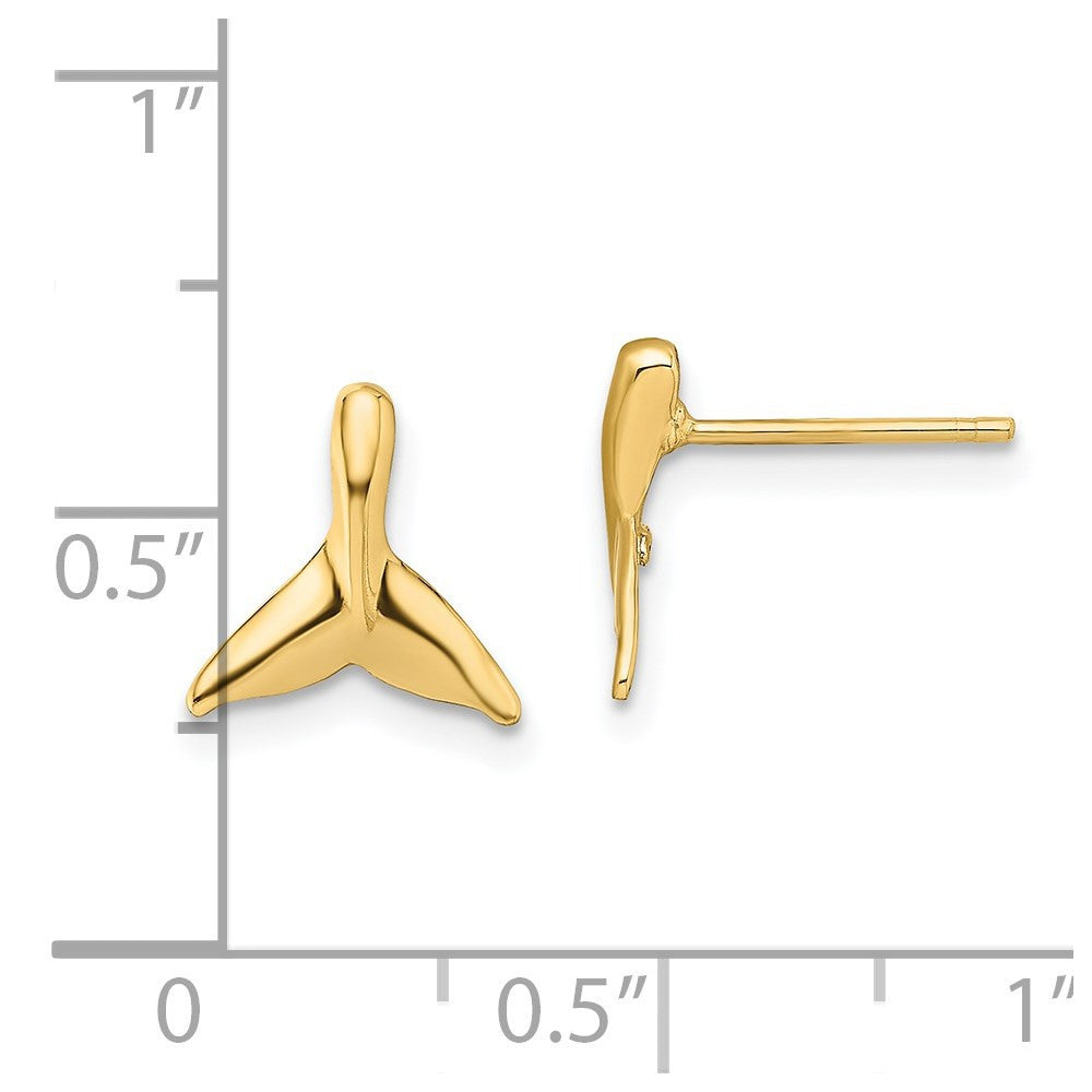 14k Yellow Gold Mini Whale Tail Stud Earrings