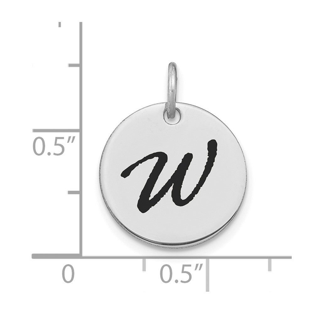 14k White Gold Polished Black Enamel Letter W Initial Disk Charm Pendant