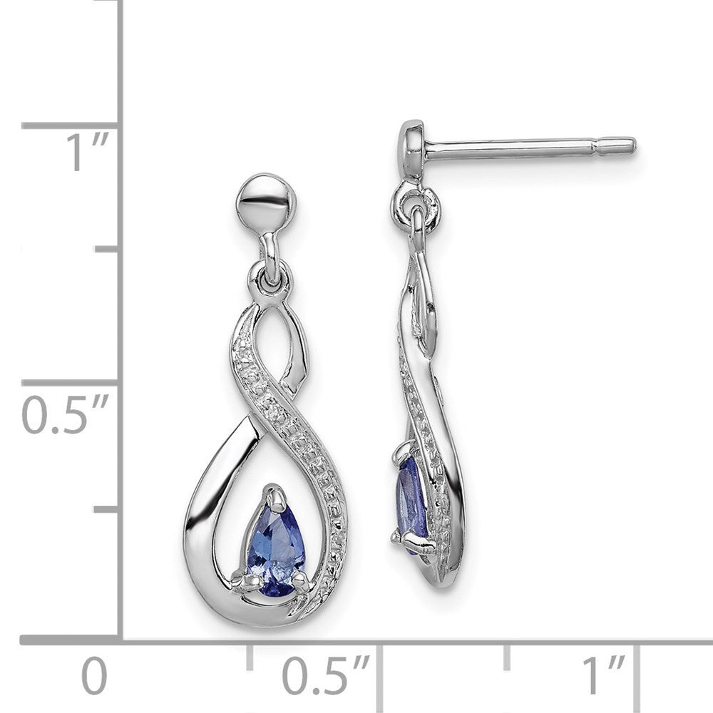 Sterling Silver Rhodium-plated Tanzanite & Diamond Dangle Earrings