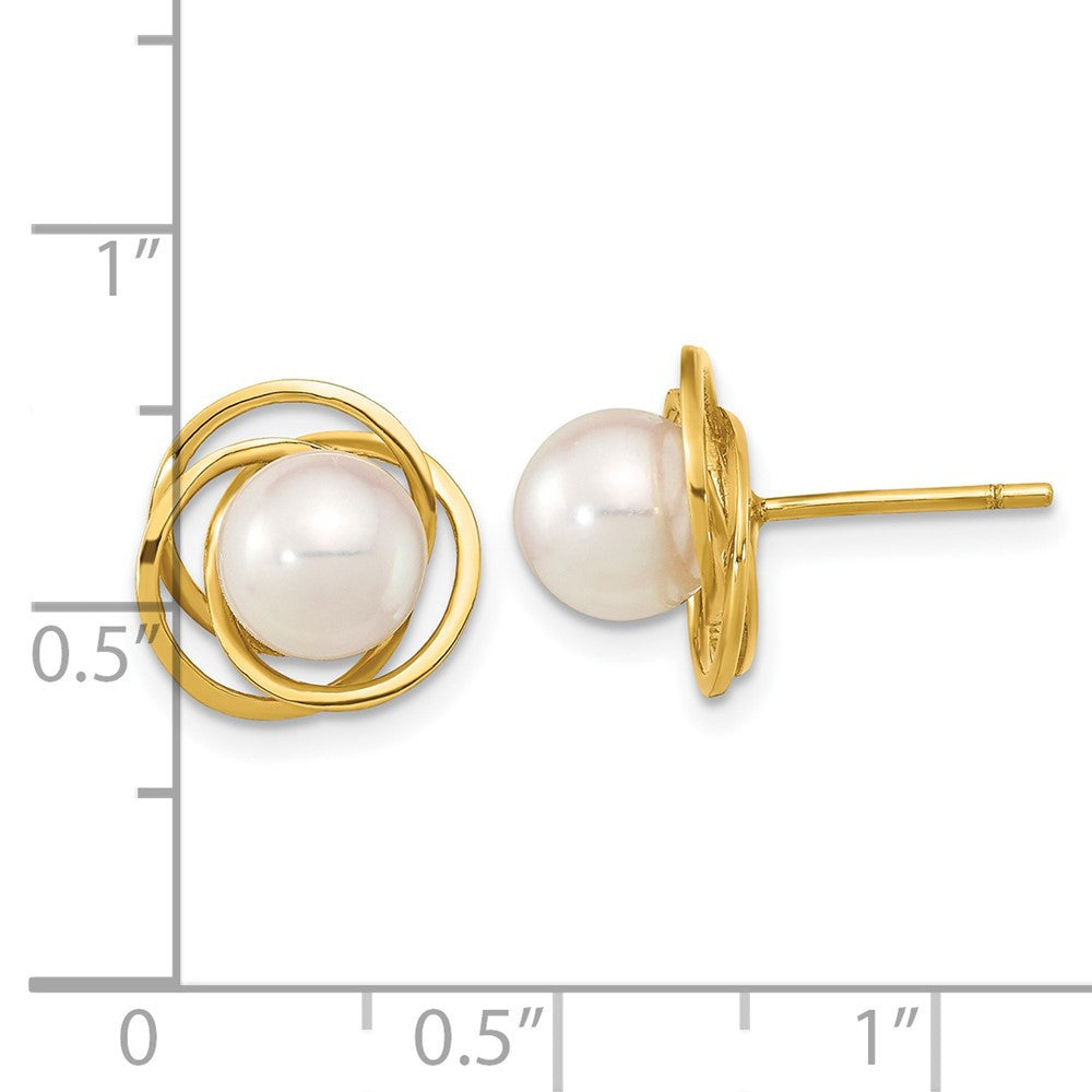 14k Yellow Gold 6-7mm White Round Akoya Saltwater Cultured Pearl Stud Earrings