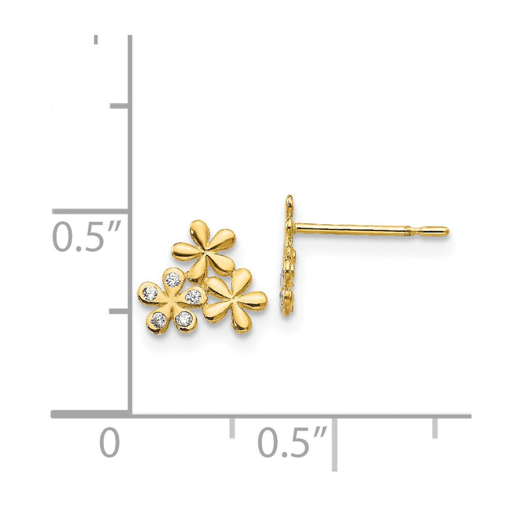 14k Yellow Gold CZ Children's Flower Button Stud Earrings