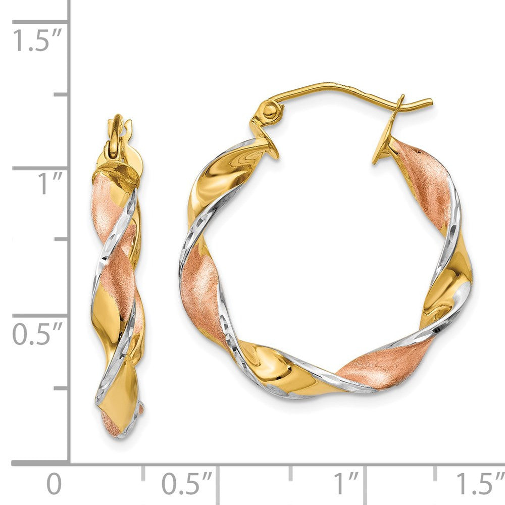 14k Yellow Gold & Rhodium Twisted Hoop Earrings