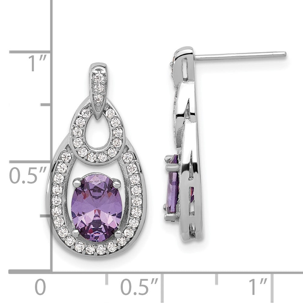 Sterling Silver Rhodium-plated CZ and Purple Zircon