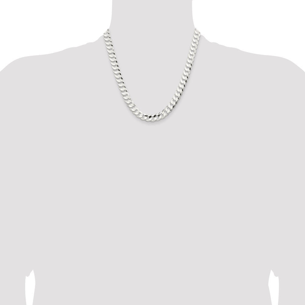 Sterling Silver 9.75mm Concave Beveled Curb Chain Necklace 20"