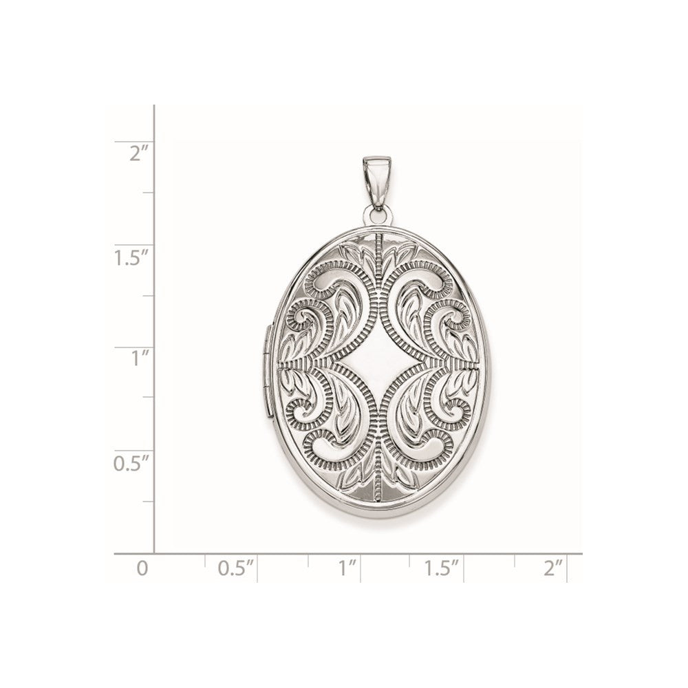 Sterling Silver Rhodium-plated Oval Scroll Locket Pendant