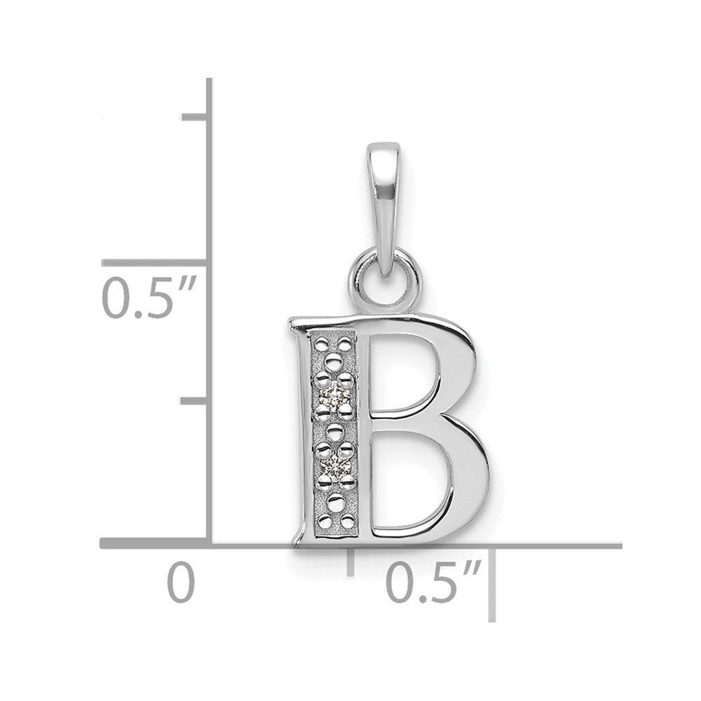 14k White Gold Diamond Letter B Initial Pendant