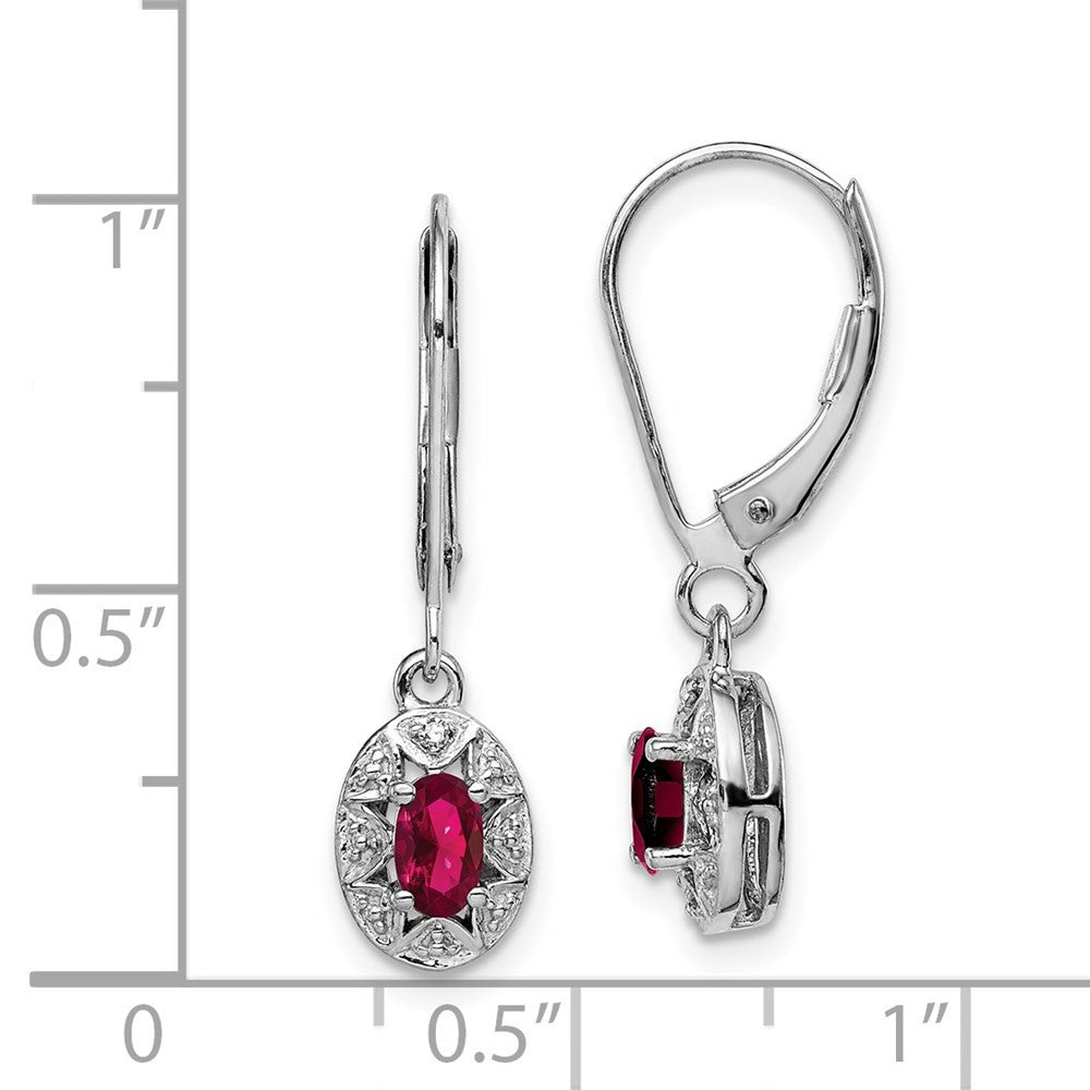 Sterling Silver Rhodium Plated Diamond & Lab Created Ruby Dangle Earrings