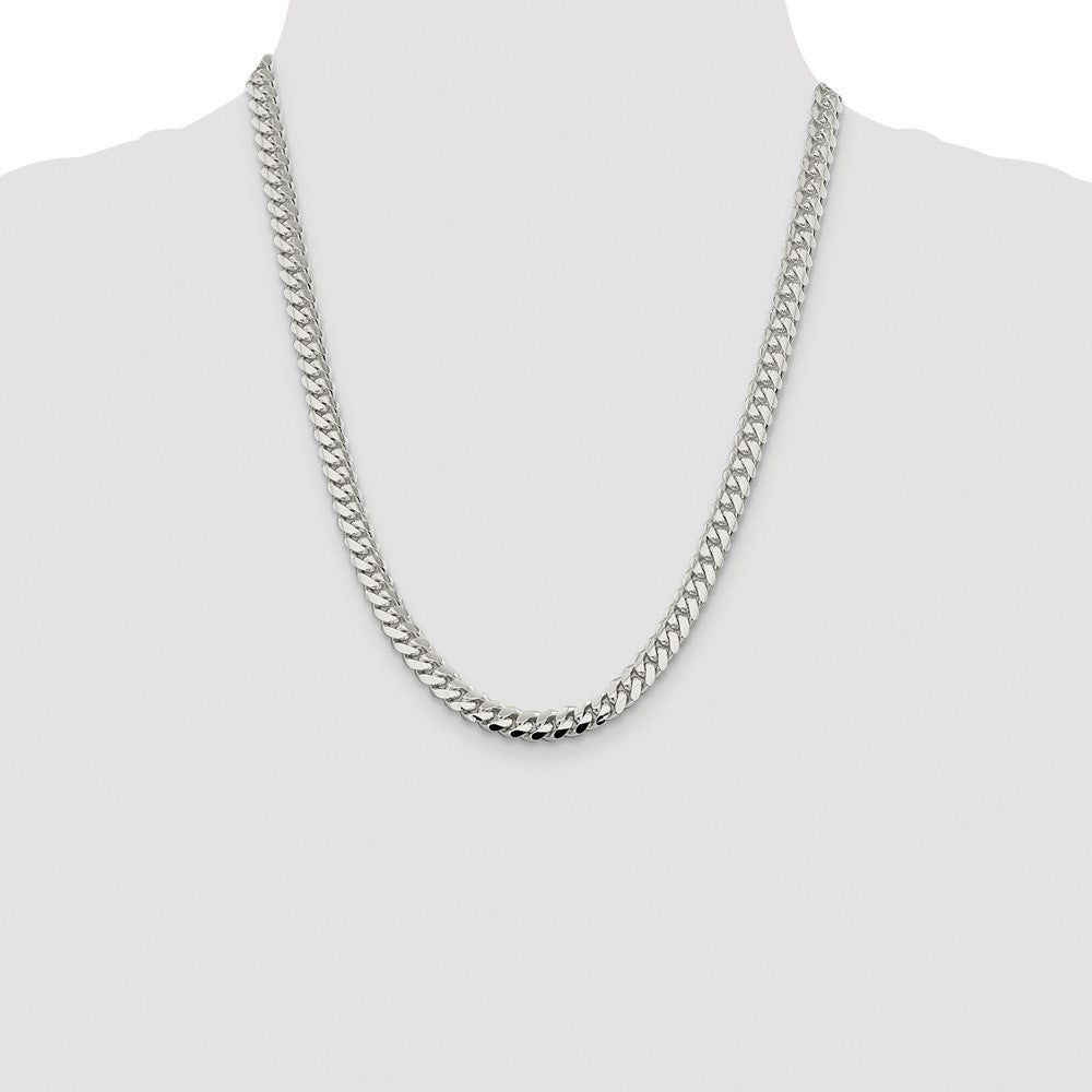 Sterling Silver Rhodium-plated 7.0mm Polished Domed Curb Chain Necklace 22"