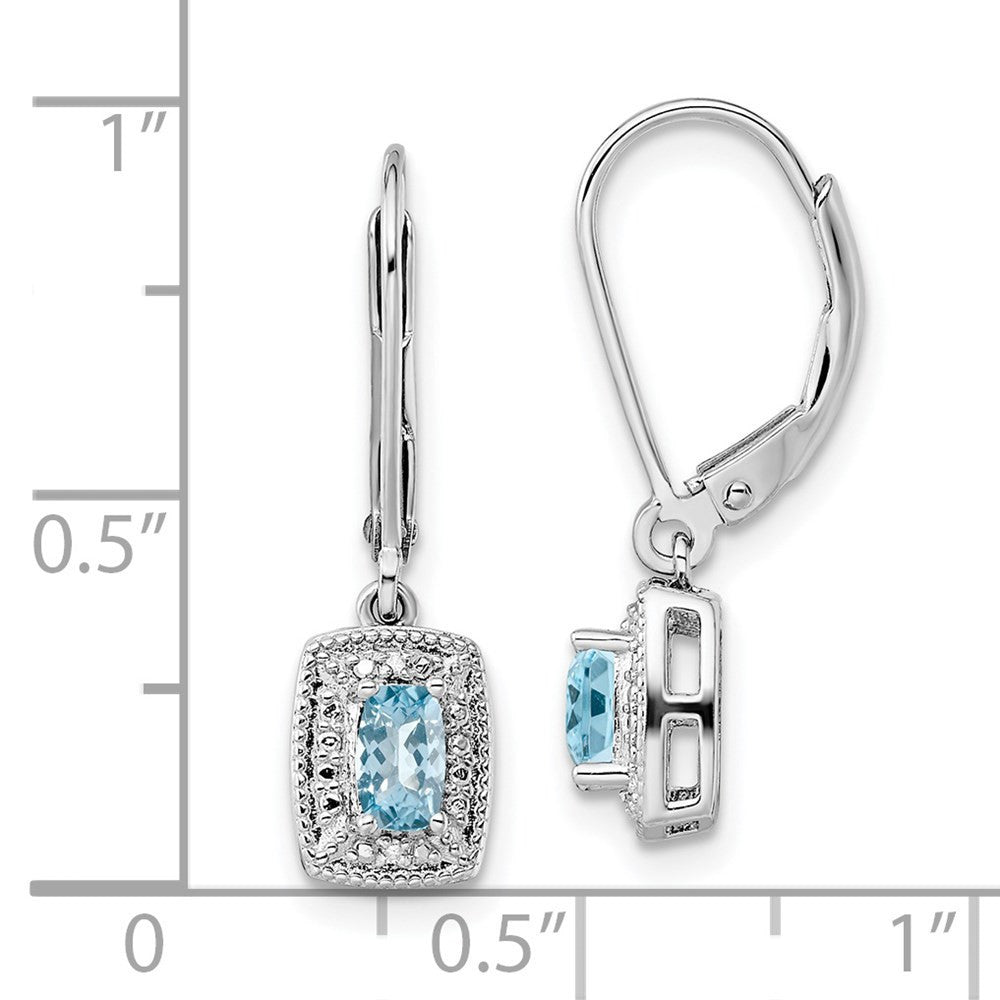 Sterling Silver Rhodium-plated Blue Topaz Diamond Dangle Earrings