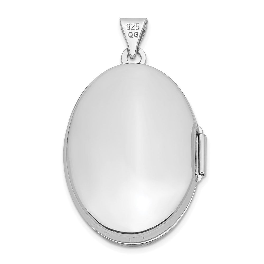 Sterling Silver Rhodium-plated 29mm Fancy Oval Family Locket Pendant
