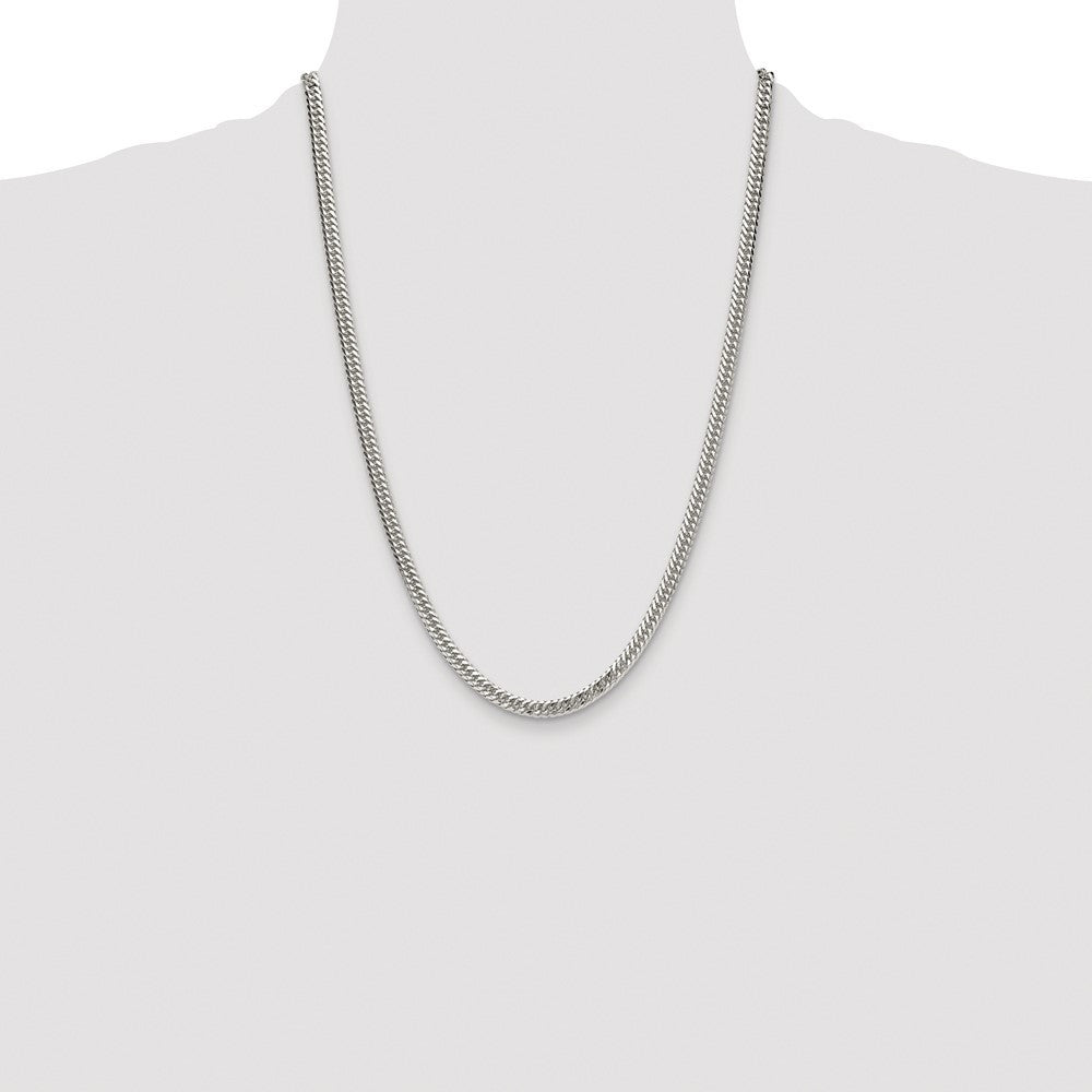 Sterling Silver Rhodium-plated Double Diamond-cut Curb Chain Necklace 24"