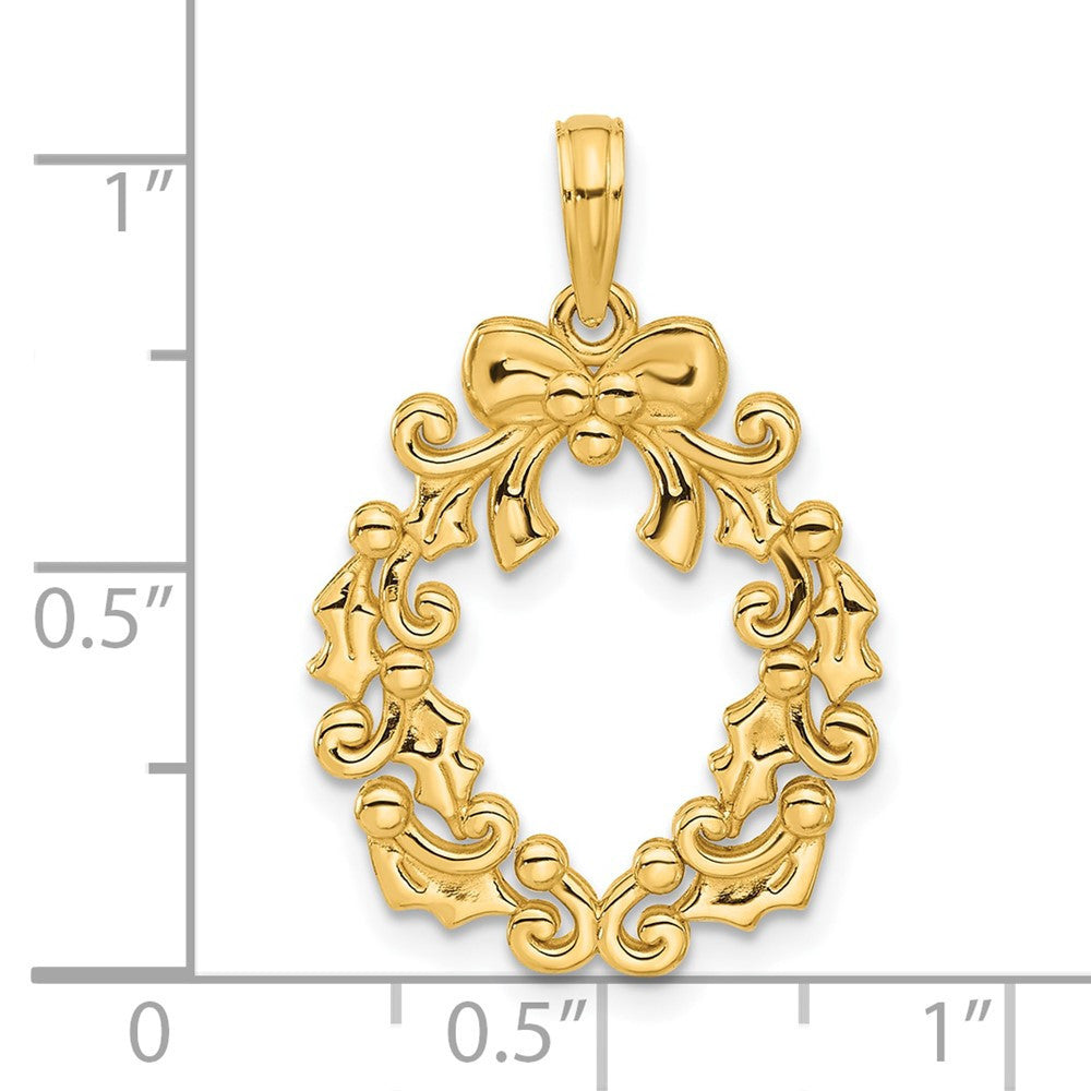14k Yellow Gold Polished Christmas Wreath Pendant