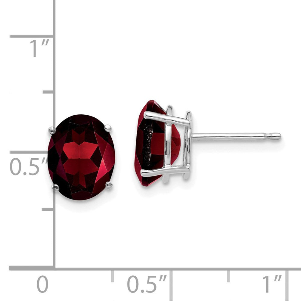 14k White Gold 9x7mm Oval Garnet Stud Earrings
