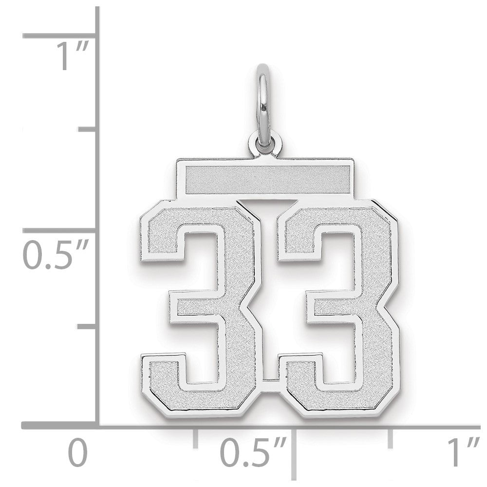 14k White Gold Medium Satin Number 33 Charm Pendant