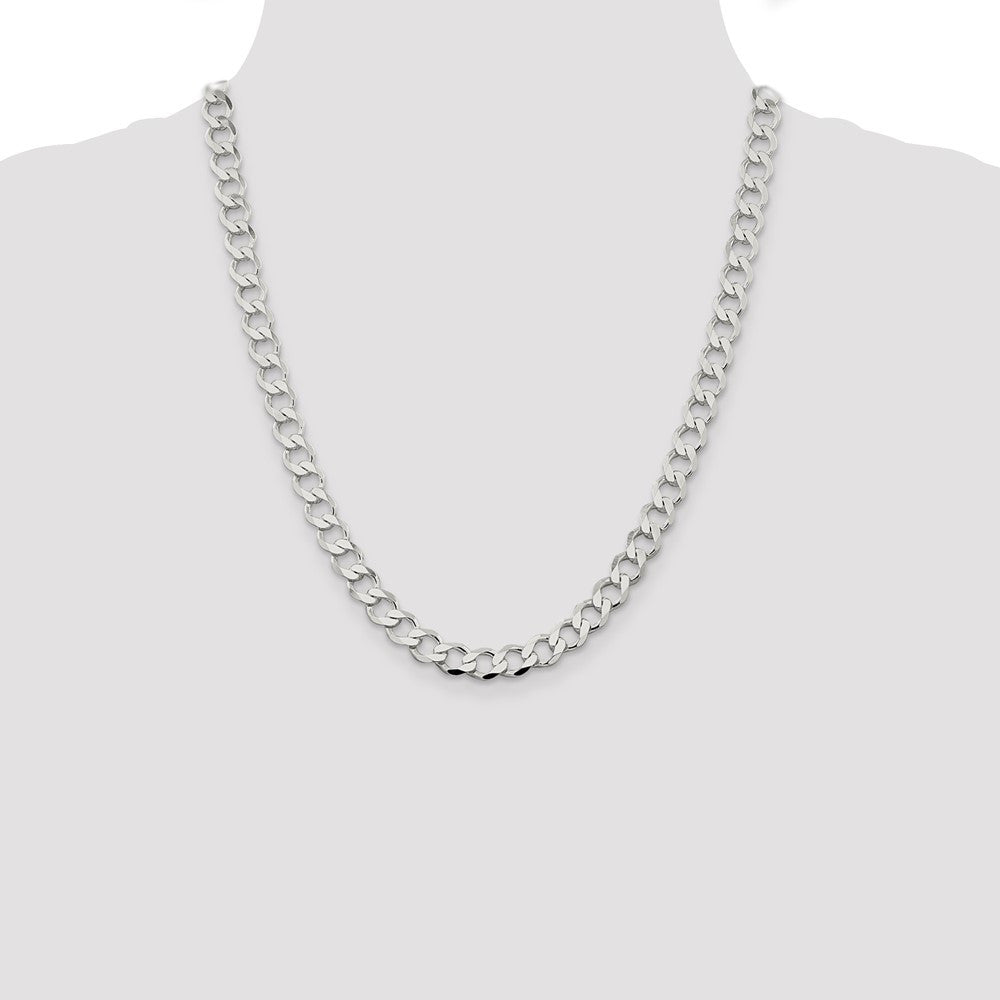 Sterling Silver 8.1mm Semi-solid Flat Curb Chain Necklace 22"