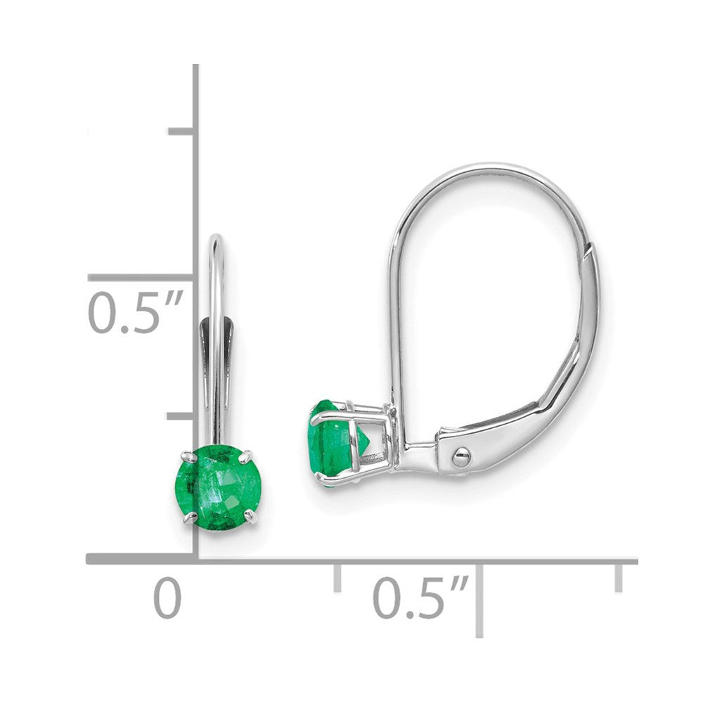14k White Gold 4mm Round May/Emerald Leverback Dangle Earrings