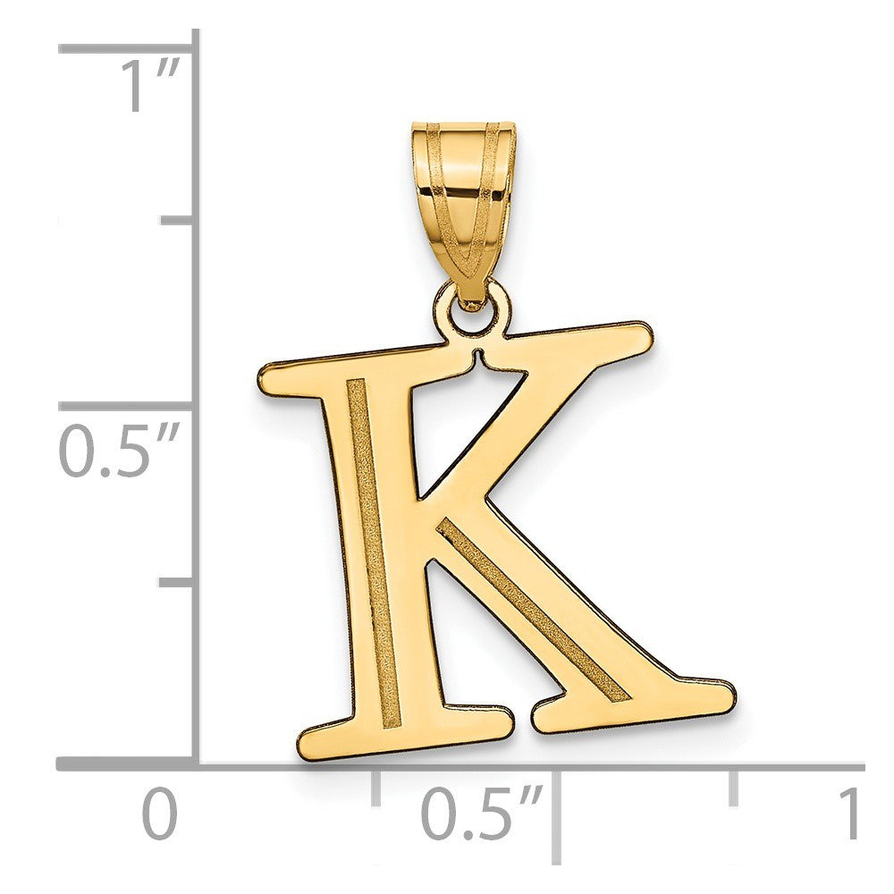 14k Yellow Gold Polished Etched Letter K Initial Pendant