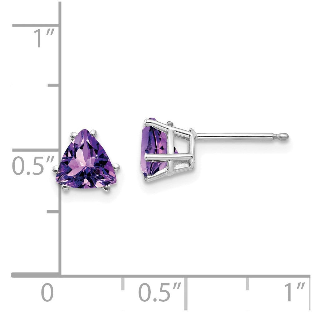 14k White Gold 6mm Trillion Amethyst Stud Earrings