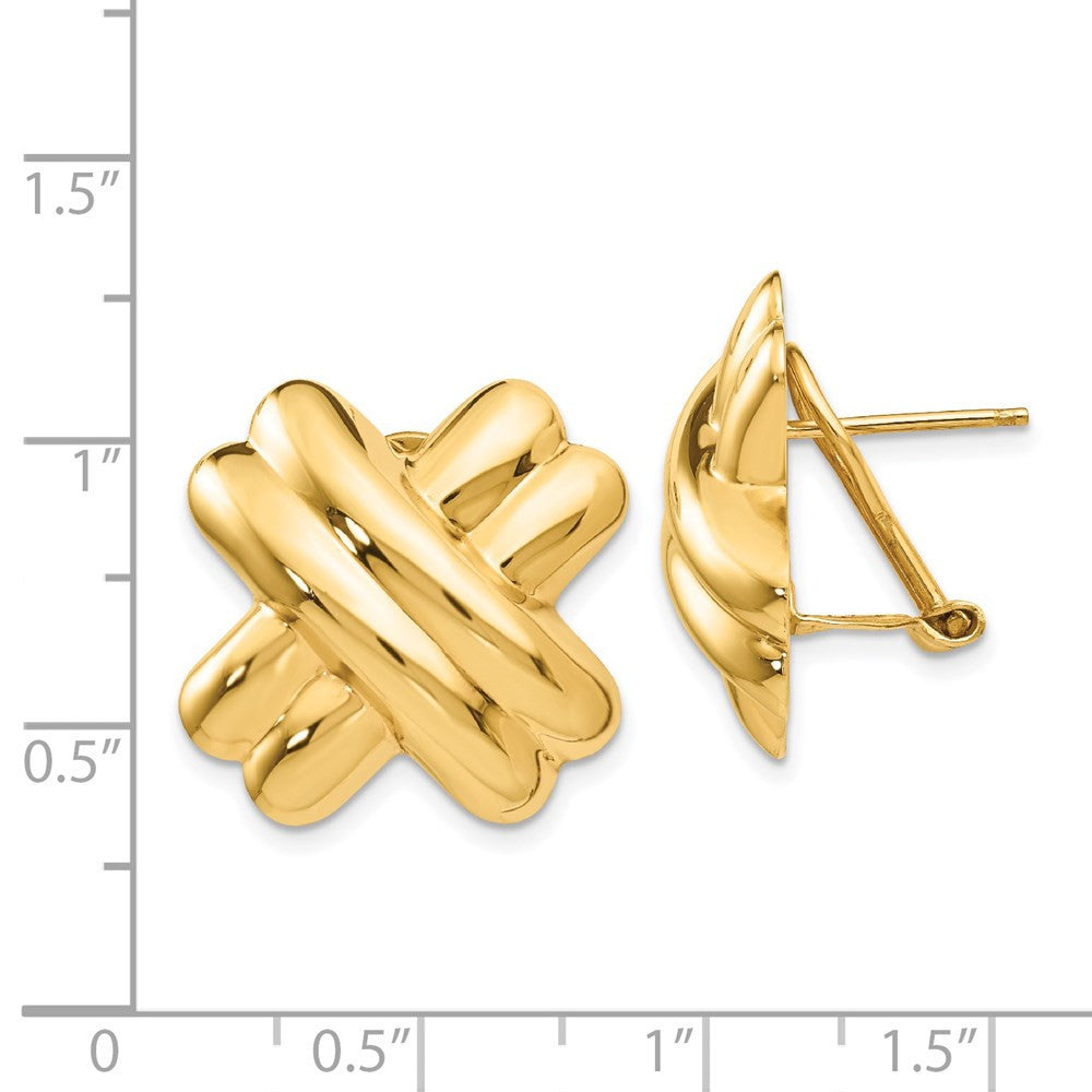 14k Yellow Gold Polished X Omega Back Stud Earrings