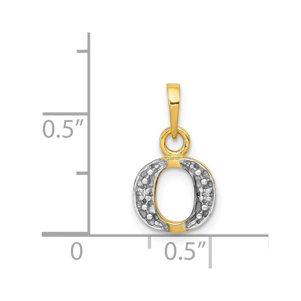 14k Yellow Gold with Rhodium Diamond Letter O Initial Pendant