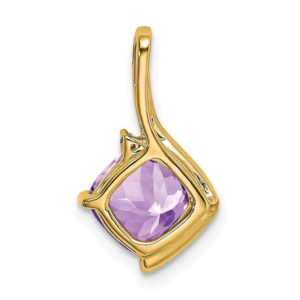 14k Yellow Gold Cushion Amethyst and Diamond Pendant