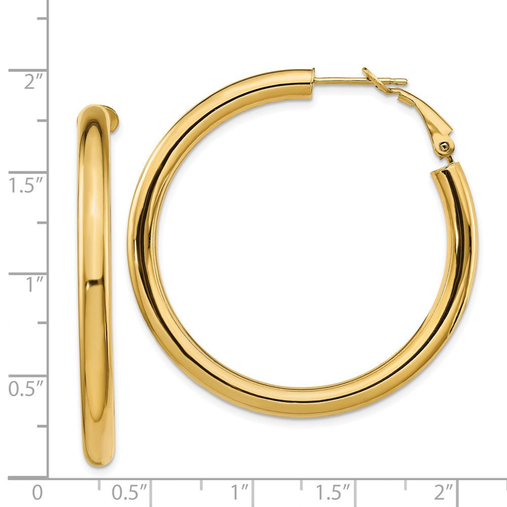 14k Yellow Gold 4x35mm Polished Round Omega Back Hoop Earrings