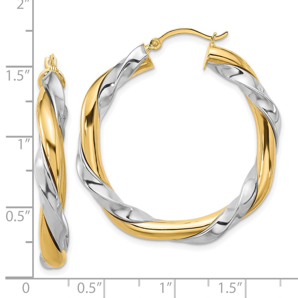 14k Yellow Gold w/White Rhodium Twisted Hoop Earrings