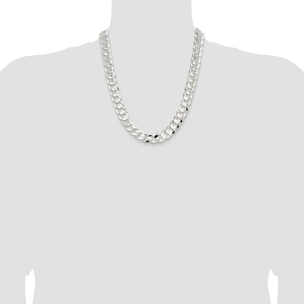 Sterling Silver 14.0mm Concave Beveled Curb Chain Necklace 22"
