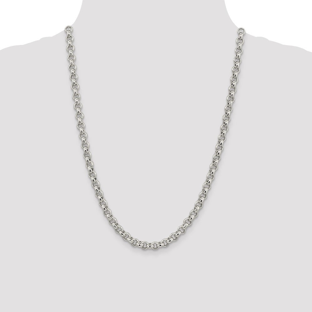 Sterling Silver 6.5mm Semi-solid Rolo Chain Necklace 24"