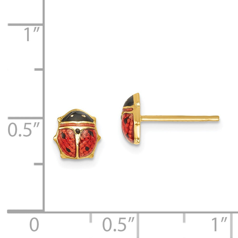 14k Yellow Gold Enameled Ladybug Stud Earrings
