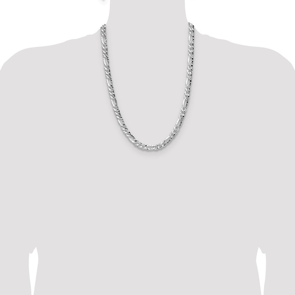 Sterling Silver 6.3mm Hammered Figaro Chain Necklace 24"