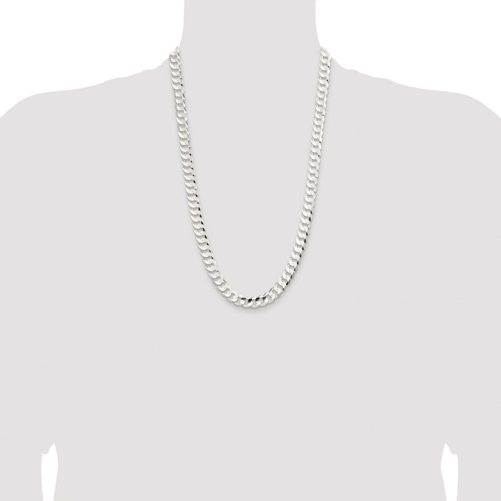 Sterling Silver Rhodium-plated 9.75mm Concave Beveled Curb Chain Necklace 26"