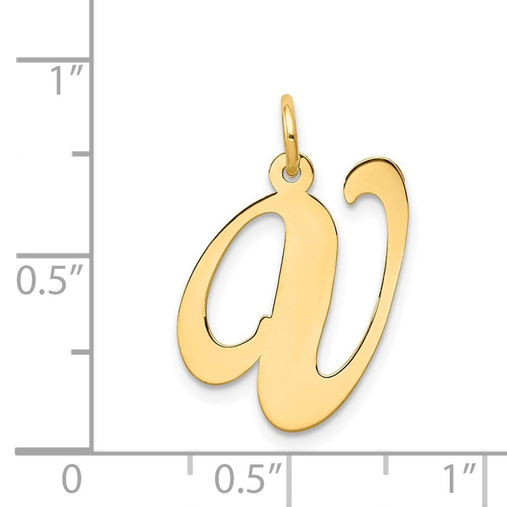 14k Yellow Gold Large Fancy Script Letter V Initial Charm Pendant