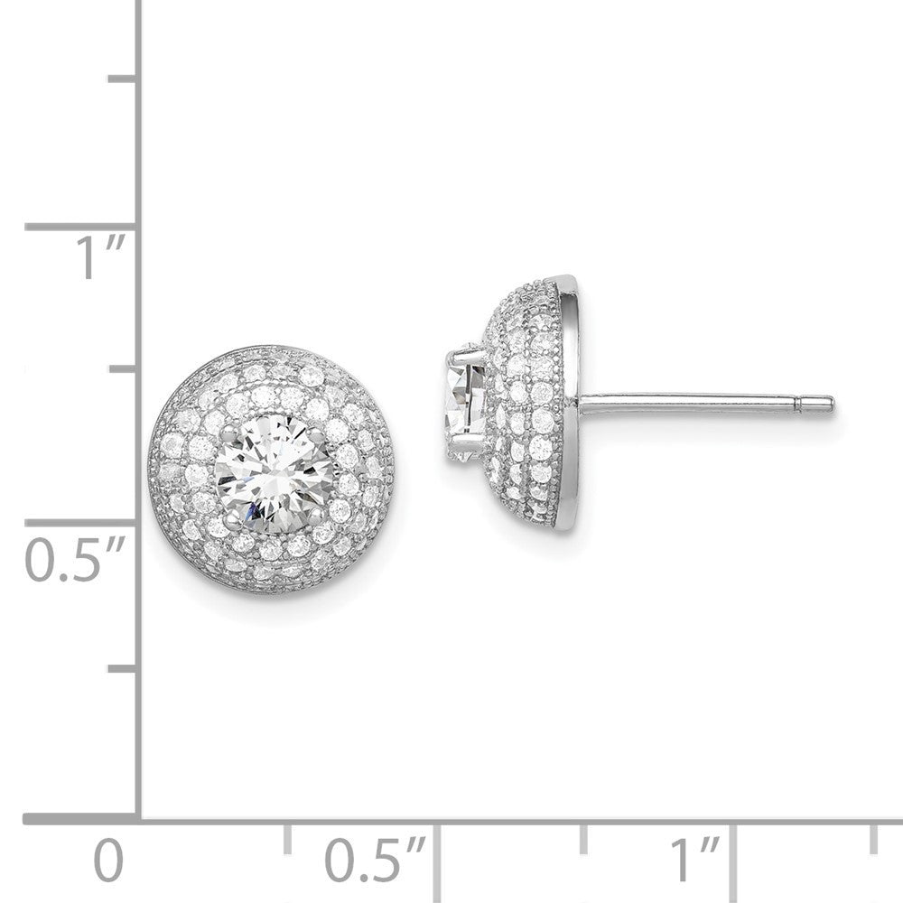 Sterling Silver Rhodium-plated Polished CZ Round Button Stud Earrings