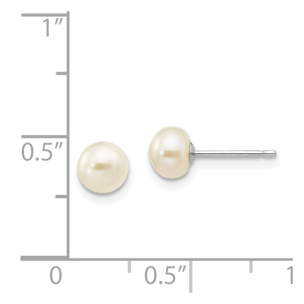 14k White Gold 5-6mm White Button Freshwater Cultured Pearl Stud Earrings