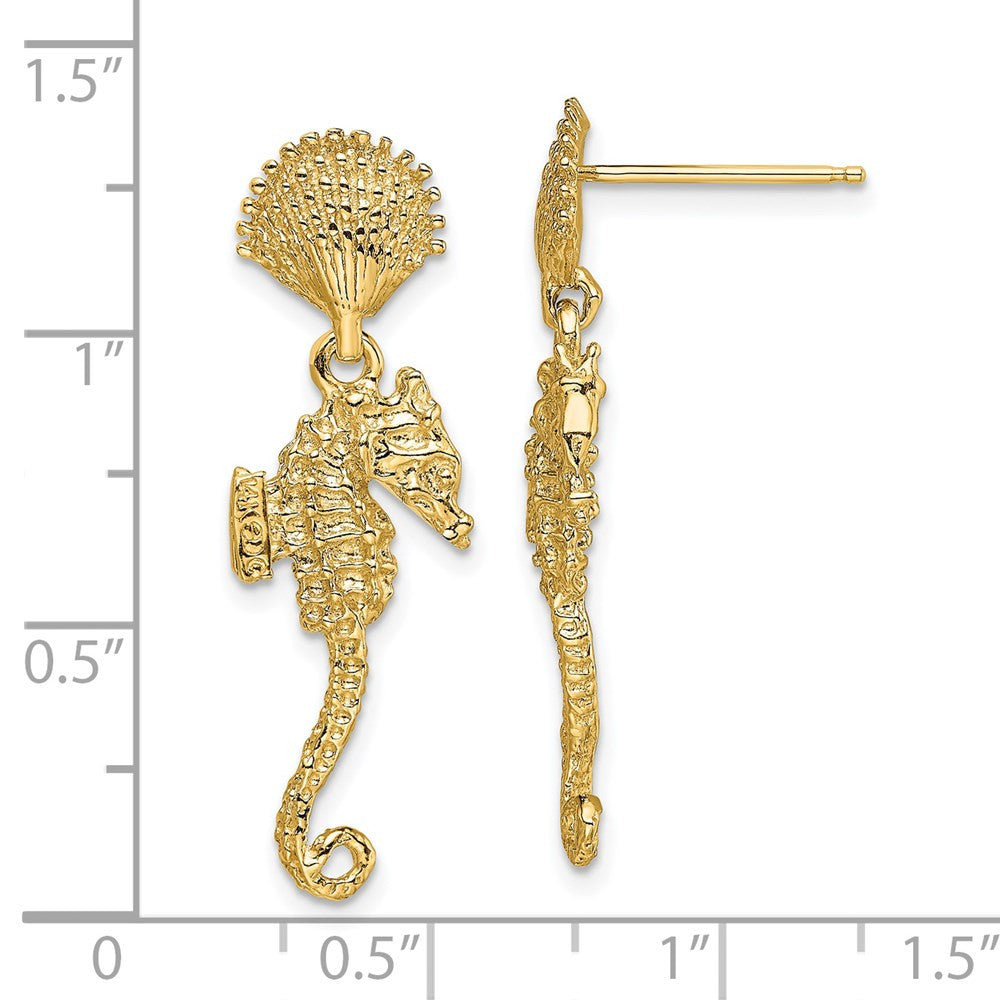 14k Yellow Gold Shell & Seahorse Dangle Earrings