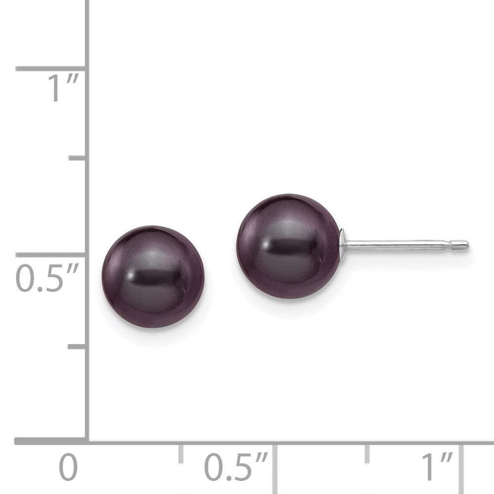 14k White Gold 7-8mm Black Round Freshwater Cultured Pearl Stud Earrings