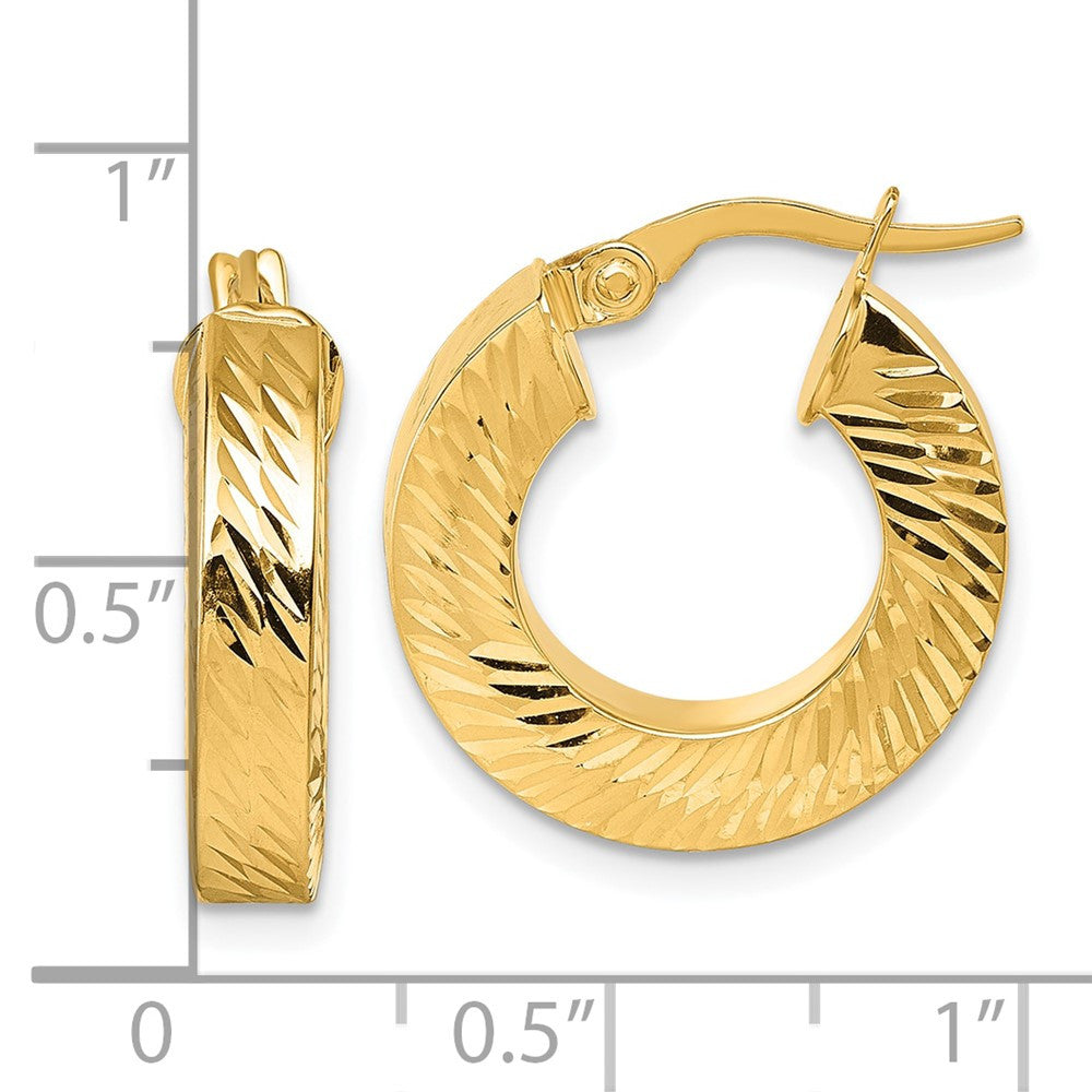 14k Yellow Gold Polished and Diamond-cut Square Tube Hoop Earrings
