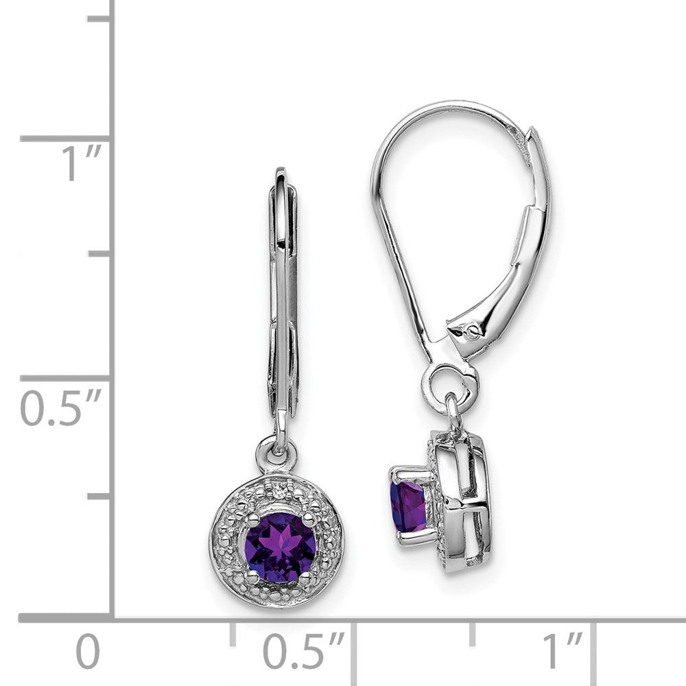 Sterling Silver Rhodium-plated Diam. & Amethyst Dangle Earrings