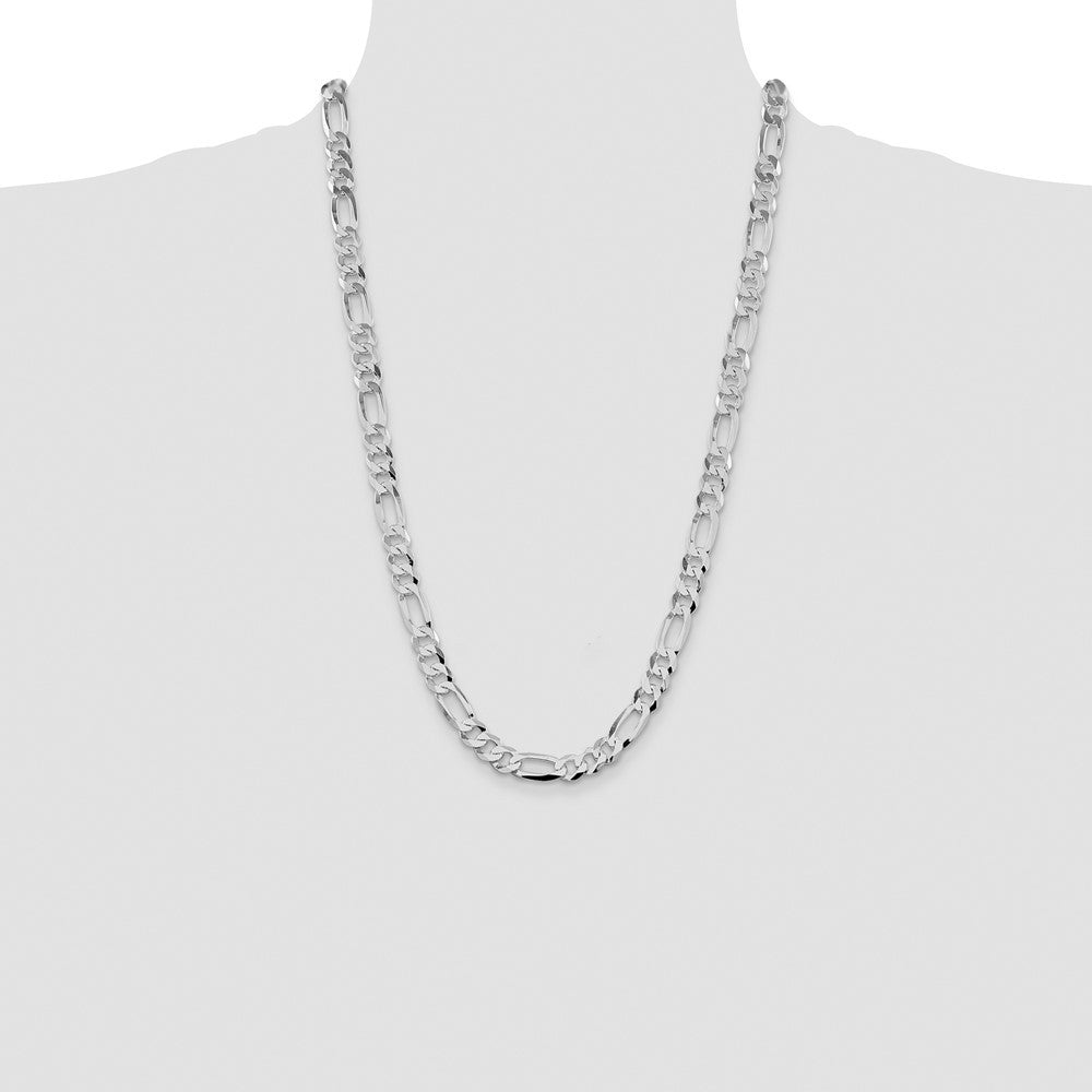 Sterling Silver Rhodium-plated Lightweight Flat Figaro Chain Necklace 26"