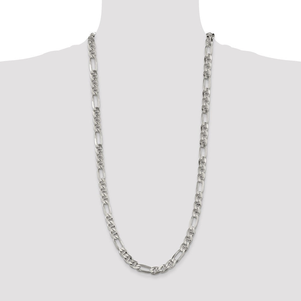 Sterling Silver 8.25mm Figaro Anchor Chain Necklace 30"