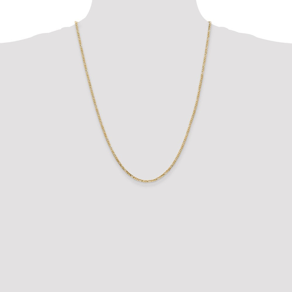 14k Yellow Gold 2.25mm Flat Figaro with Lobster Clasp Chain Necklace 24"