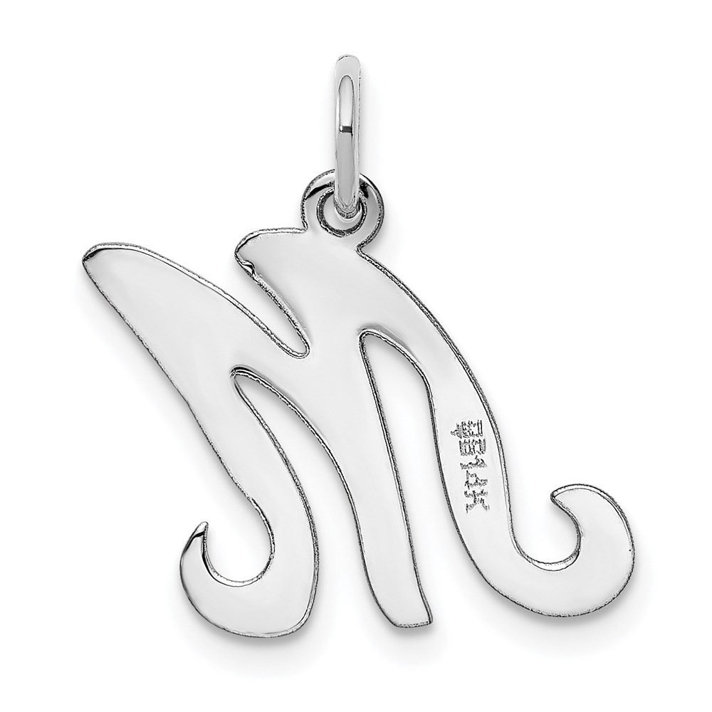 14k White Gold Script Letter M Initial Charm Pendant