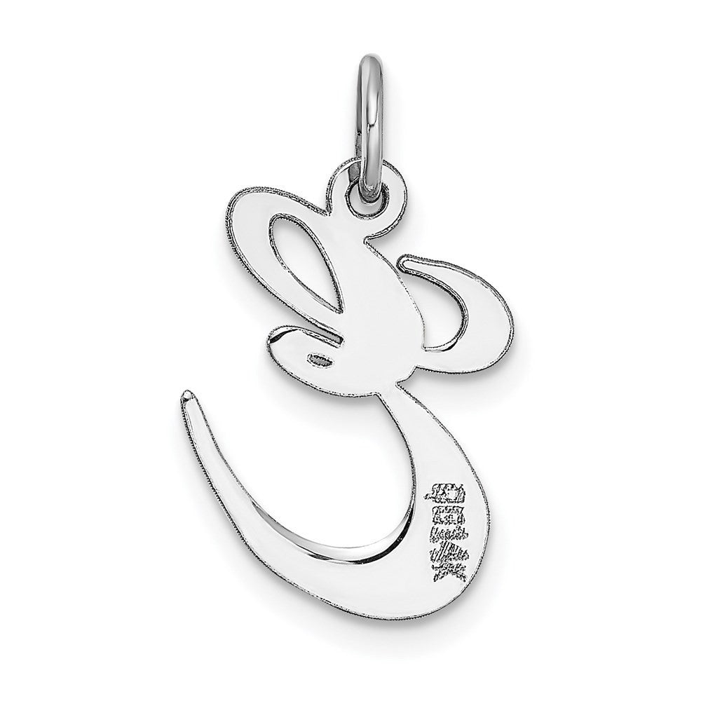 14k White Gold Medium Fancy Script Letter E Initial Charm Pendant