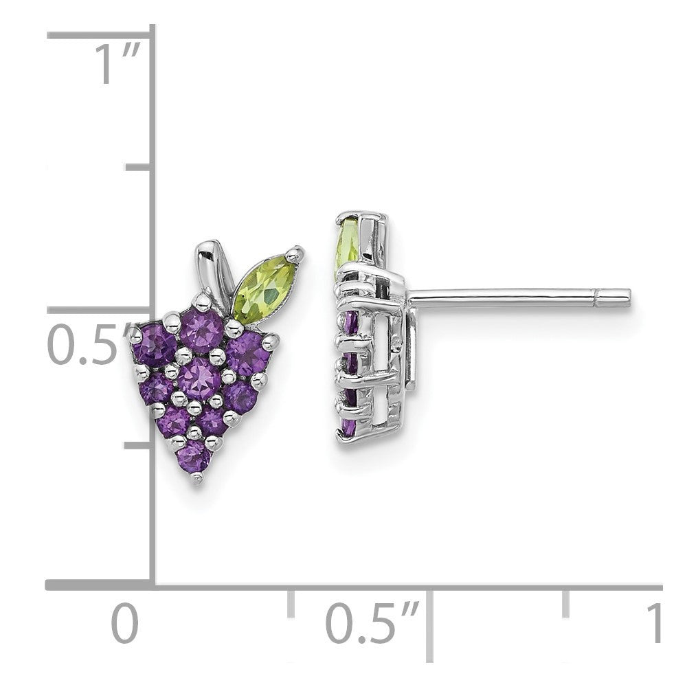 Sterling Silver Rhodium-plated Amethyst and Peridot Grape Stud Earrings
