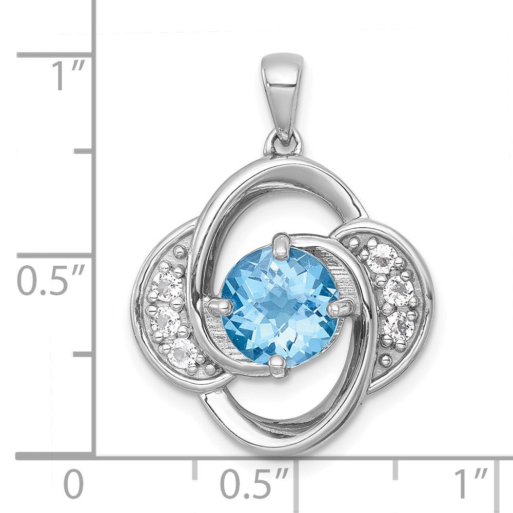 Sterling Silver Polished Checkercut Light Swiss Blue Topaz & White Topaz Pendant