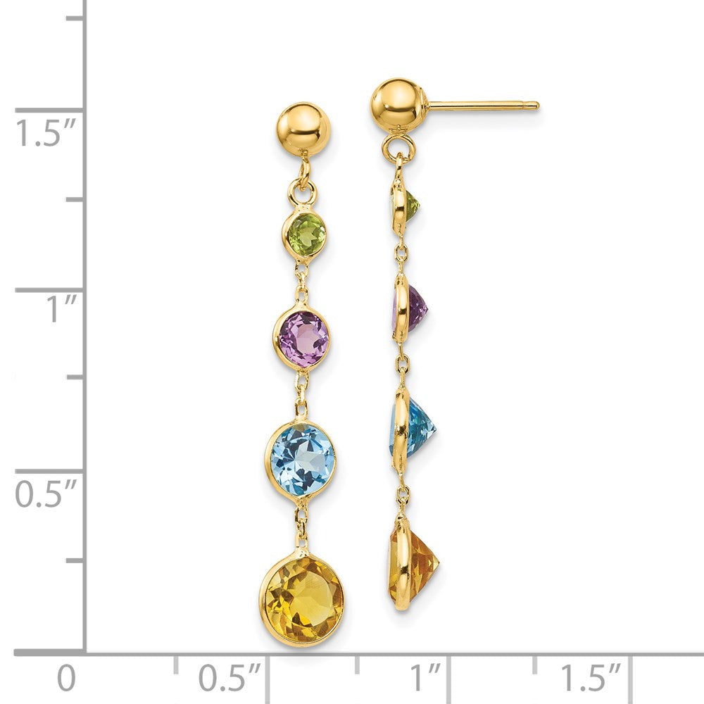 14k Yellow Gold Multi-Gemstone Dangle Earrings