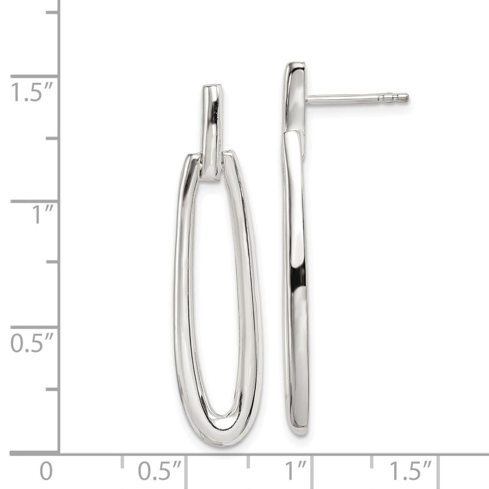 Sterling Silver Rhodium-plated Fancy Elongated Oval Dangle Earrings