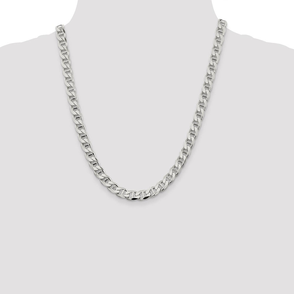 Sterling Silver 8.25mm Diamond-Cut Flat Anchor Curb Chain Necklace 22"