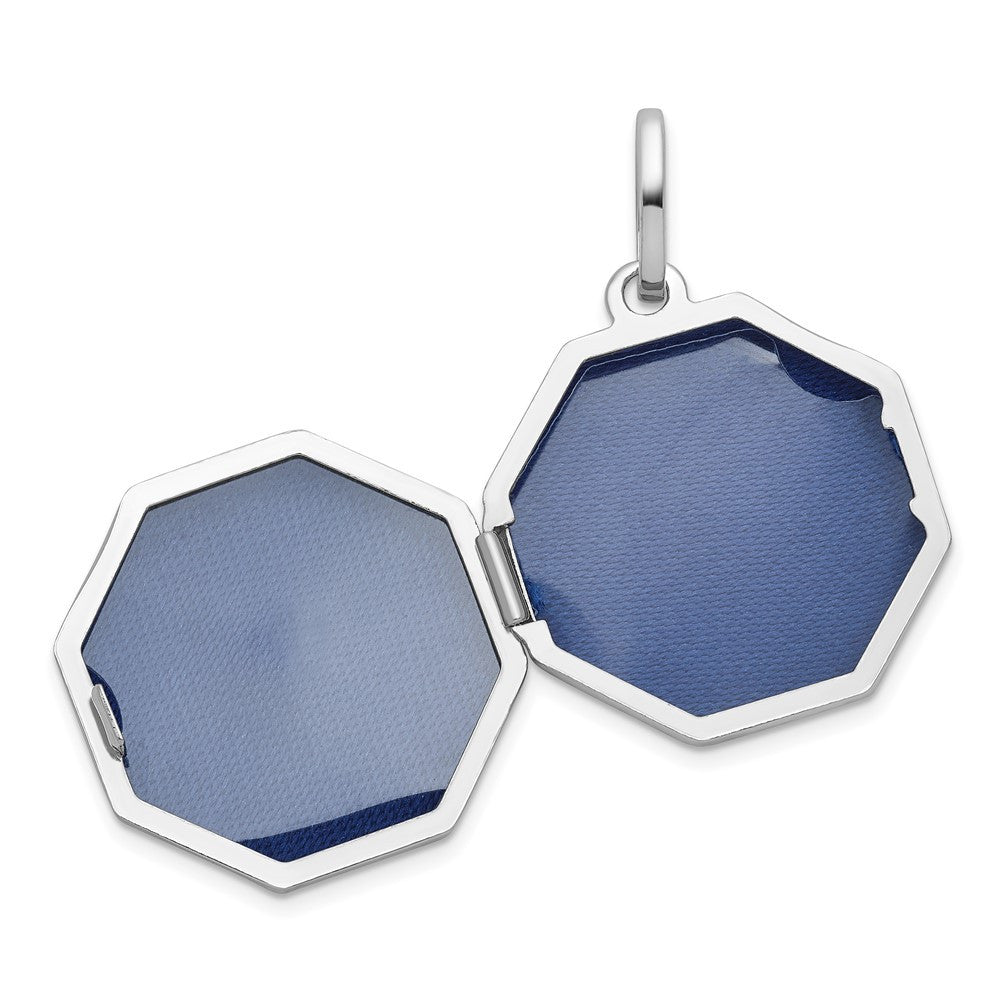 Sterling Silver RH-plated Diamond with Star 18mm Octagon Shaped Locket Pendant